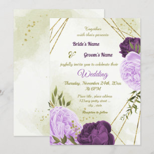 violette Blumen grüne Blätter Hochzeit Einladung