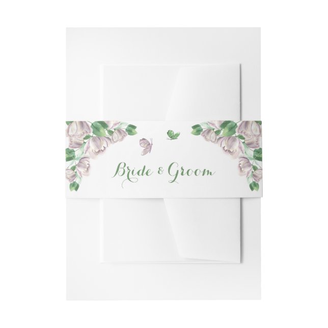violette Blumen grüne Blätter Hochzeit Einladungsbanderole (Vorderseite Beispiel)