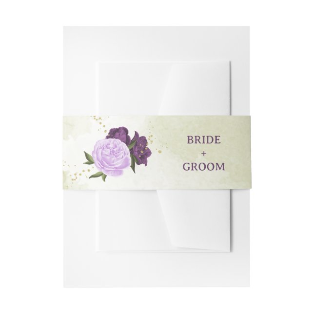 violette Blumen grüne Blätter Hochzeit Einladungsbanderole (Vorderseite Beispiel)
