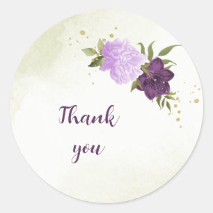 violette Blumen grüne Blätter Hochzeit Runder Aufkleber