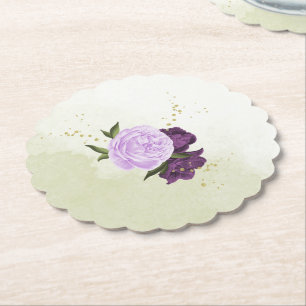 violette Blumen grüne Blätter Hochzeit Untersetzer
