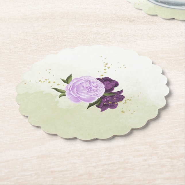 violette Blumen grüne Blätter Hochzeit Untersetzer (angewinkelt)
