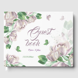 violette Blumen, grüne Blätter Schmetterlinge Gästebuch