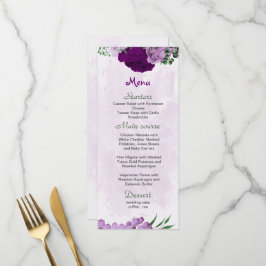 Violette Blumen Grüne Hochzeit Menükarte