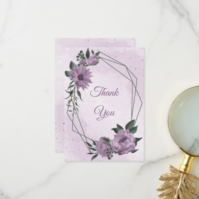 violette Blumen Grünpflanzen botanische Hochzeit Dankeskarte (Vorderseite/Rückseite Beispiel)