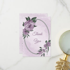 violette Blumen Grünpflanzen botanische Hochzeit Dankeskarte