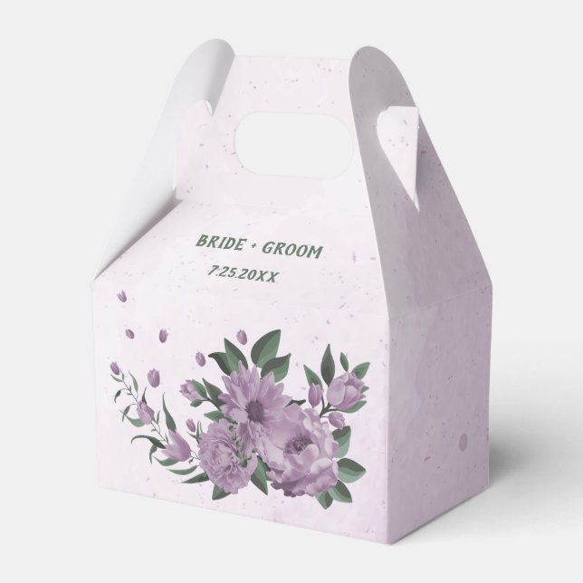 violette Blumen Grünpflanzen botanische Hochzeit Geschenkschachtel (Vorderseite)