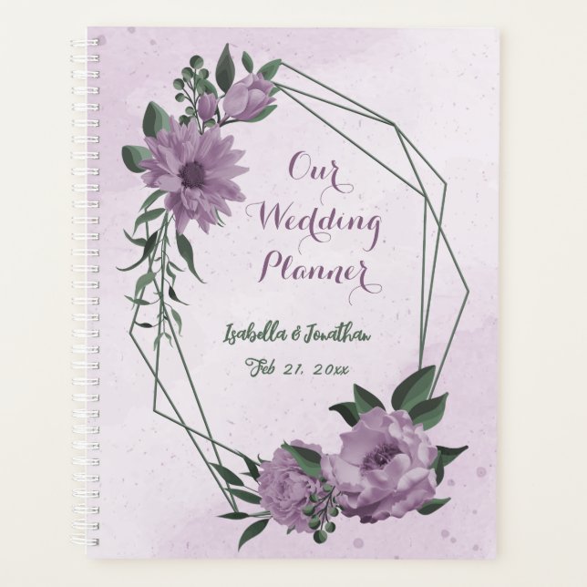 violette Blumen Grünpflanzen botanische Hochzeit Planer (Vorderseite)