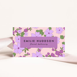 Violette Blumen, Grünpflanzen, Florist, Blume Shop Visitenkarte