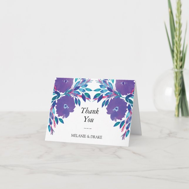 Violette Blumen handgemalt Dankeschön Karte (Vorderseite)