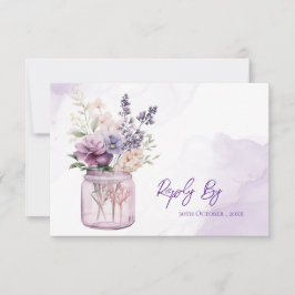 Violette Blumen im Mason Jar Rustikale Hochzeit RSVP Karte
