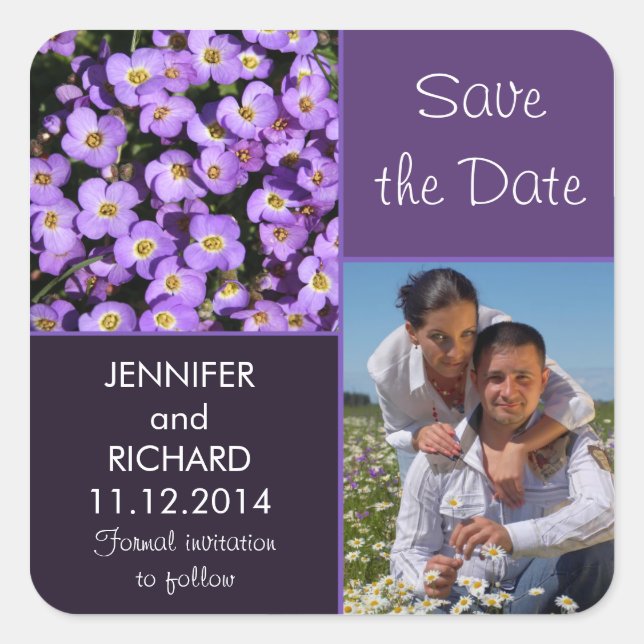 violette Blumen, moderner Aufkleber mit Save the D (Vorderseite)
