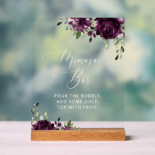 Violette Blumen, Pflaumen, Blume, Boho, Mimosa Bar Acrylschild