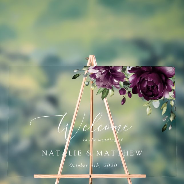 Violette Blumen, Pflaumenblumen, Blume, Begrüßung Acrylschild (Neutral)