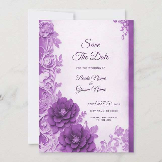 Violette Blumen Save the Date Geblüht (Vorderseite)