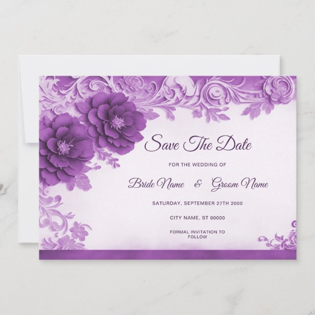 Violette Blumen Save the Date Geblüht (Vorderseite)