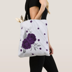 violette Blumen silberne Blätter Marmortüte Tasche