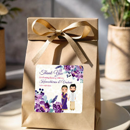 Violette Blumen Süd-Indische Hochzeit Tamil Telugu Quadratischer Aufkleber