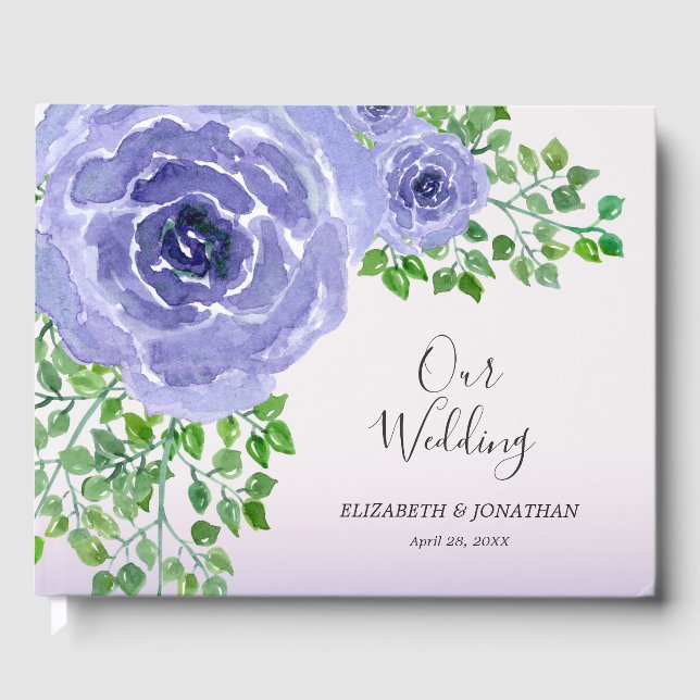 Violette Blumen und Grüne Hochzeit Gästebuch (Vorderseite)