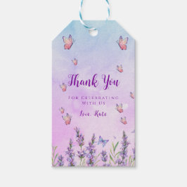 Violette Blumen und Schmetterlinge Geschenkanhänger