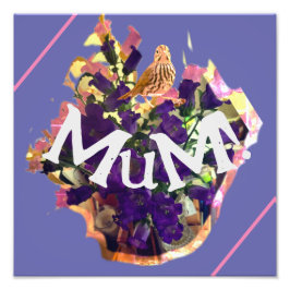 Violette Blumen und Vögel Fotodruck