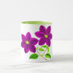 Violette Blumen verbinden zwei farbige Tasse. Tasse