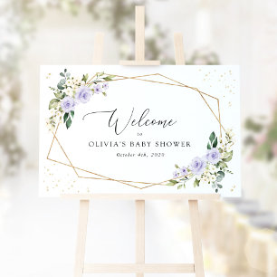 Violette Blumen, weiße Blume, Babydusche Empfang Poster