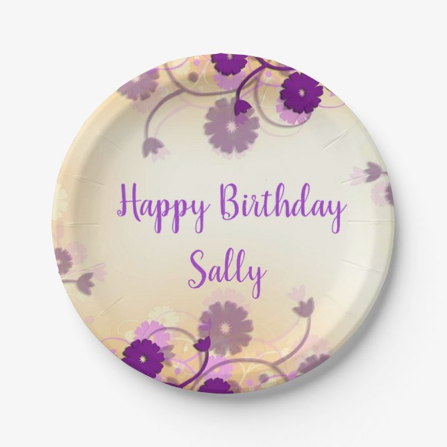 Violette Blumen zum Geburtstag Pappteller (Vorderseite)