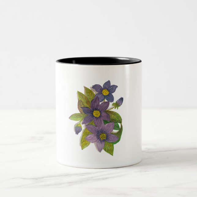 violette Blumen Zweifarbige Tasse (Mittel)