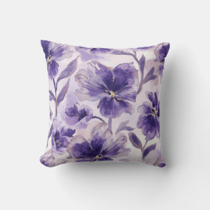Violette Blüten Aquarell Lila Blumen Gemalt Kissen