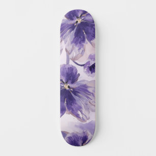 Violette Blüten Aquarell Lila Blumen Gemalt Skateboard