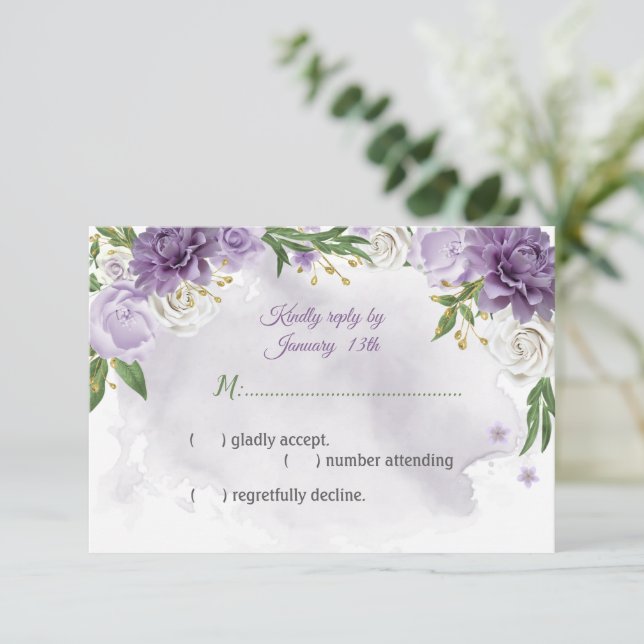 violette Blütenkarte RSVP Karte (Stehend Vorderseite)
