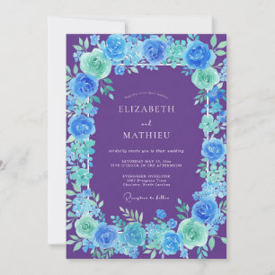 Violette Cyan Päonien-Hochzeit Einladung