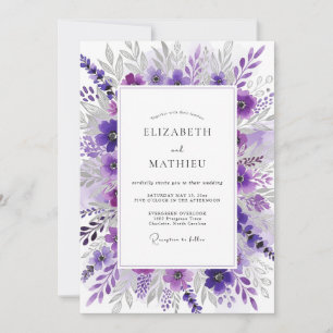 Violette elegante Frühlingshochzeit Einladung