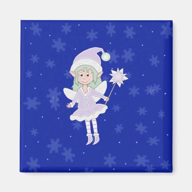 Violette Fee & Schneeflocken Magnet (Vorne)