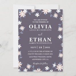 Violette florale minimalistische Wildblumengrafik Einladung