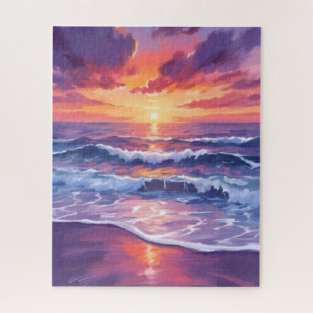 Violette Flut | Lila Sonnenuntergang Ozeanwellen (Vertikal)