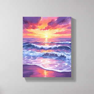 Violette Flut   Lila Sonnenuntergang Ozeanwellen M Leinwanddruck
