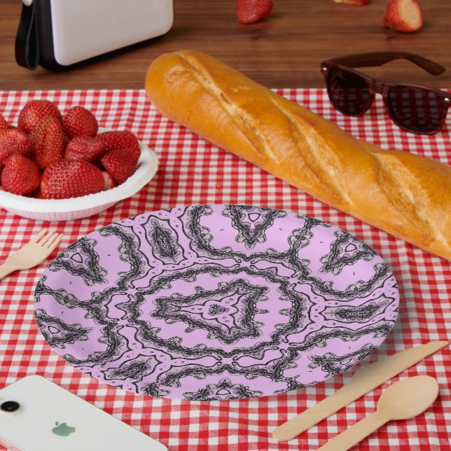 Violette Flutflutete Blume Kaleidoskop-Design Pappteller (Picknick)