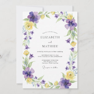 Violette Gelbe Wildblumenhochzeit Einladung