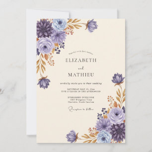 Violette Gold-Pfingstrosen-Hochzeit Einladung