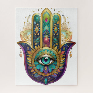 Violette Grüne Goldene Blütenblätter Hamsa Türkis