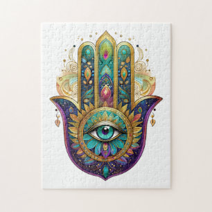 Violette Grüne Goldene Blütenblätter Hamsa Türkis 