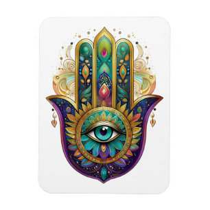 Violette Grüne Goldene Blütenblätter Hamsa Türkis  Magnet