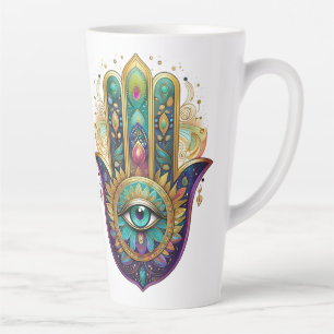 Violette Grüne Goldene Blütenblätter Hamsa Türkis  Milchtasse