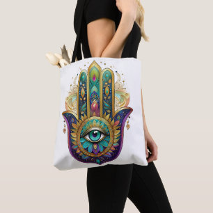 Violette Grüne Goldene Blütenblätter Hamsa Türkis Tasche