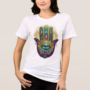 Violette Grüne Goldene Blütenblätter Hamsa Türkis  Tri-Blend Shirt