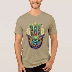 Violette Grüne Goldene Blütenblätter Hamsa Türkis  Tri-Blend Shirt
