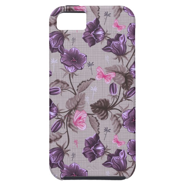 violette Handglocken und rosa Schmetterlingsmuster Case-Mate iPhone Hülle (Rückseite)