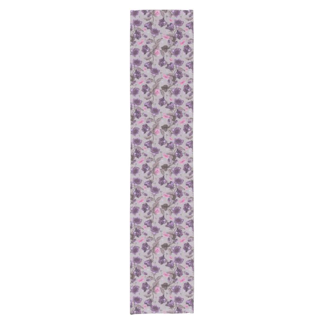 violette Handglocken und rosa Schmetterlingsmuster Kurzer Tischläufer (Vorderseite)